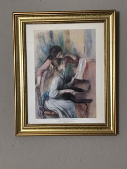Framed Two Young Girls at the Piano Art Print by Pierre-Auguste Renoir