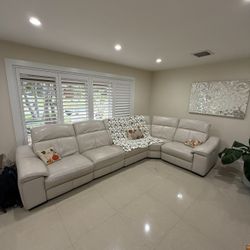 Sectional White Leather Couch 