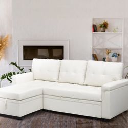 Reversible L-Shaped Sectional Leather Sleeper Sofa Bed with Storage Chaise - Pull Out Couch for Living Room, Elegant Convertible Sofa Offering Comfort