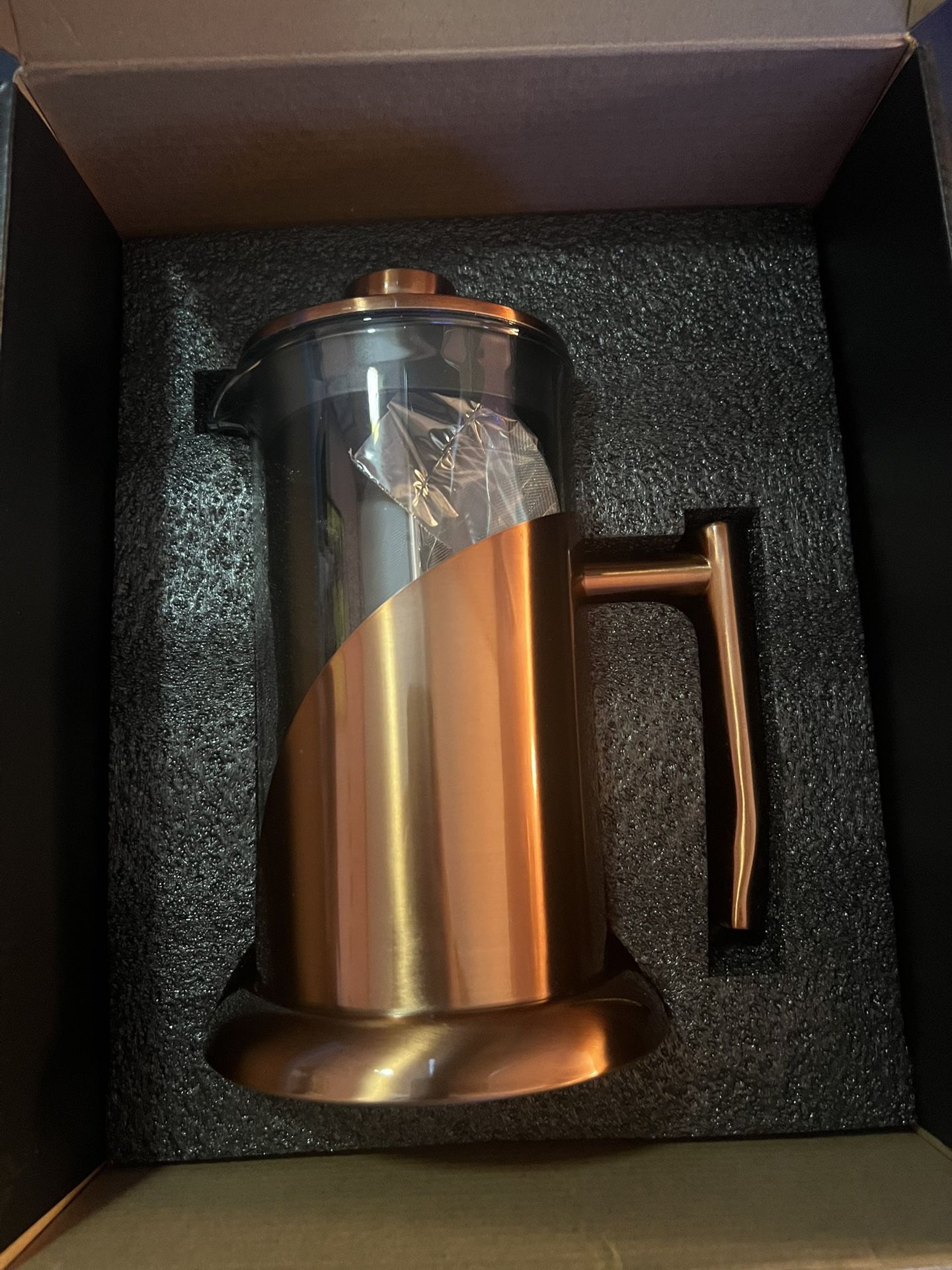 New In Box Copper And Glass French Press Coffee Maker 