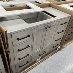 Bathroom vanity cabinet 48” full mango Quartz top with sink And Backsplash