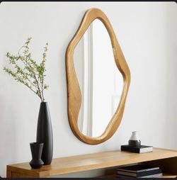 Brand New Asymmetrical Natural Pine Wood Frame Free Form Wall Mirror