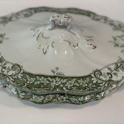 Vintage Oval Casserole Covered Serving  Dish Manhattan Green by Henry Alock 