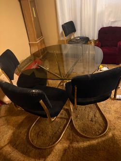 Vintage 5 piece dinning set with smoky color glass table top