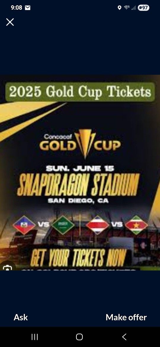 Concacaf Gold Cup Tickets 30 Dlls Each