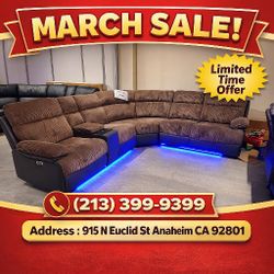 Modern Living Room Reclining Sectional Sofa With LED Light 