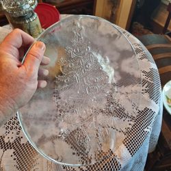 VINTAGE L. E. SMITH EMBOSSED XMAS TREE PLATTER