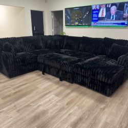 BLACK Corduroy XL U-Sectional With Pull-Out Bed $50 DOWN!