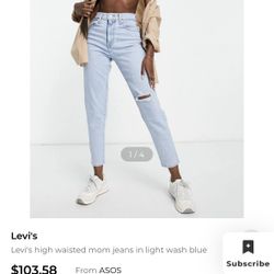 Levis Light Washed High Waisted Mom Jean Size 27