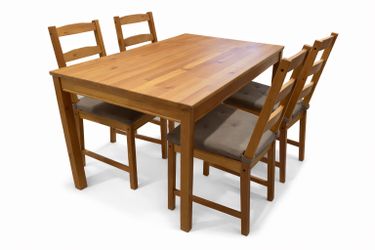 Wood Dining Table + 4 Chairs (46.5” x 29”)