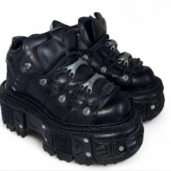 Ankle Boot Black Imperfect Tank with Laces M-Tank 106-C2 New Rocks!