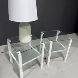 White Metal & Glass Side Tables