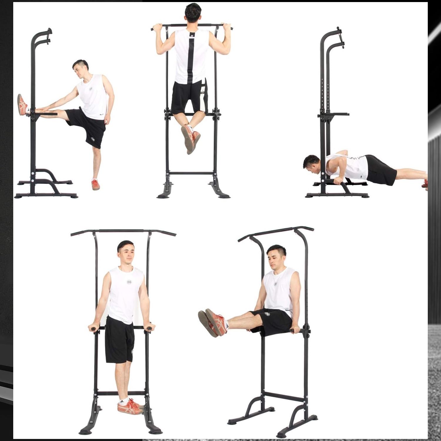 soges Power Tower Pull Up Bar Station, Free Standing Pull Up Rack Dip Station for Home Gym, Height Adjustable Home Strength Training Fitness Workout E