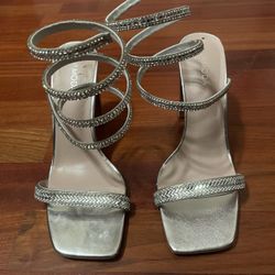 Silver Rhinestone Heels – Strappy Formal – Size 8.5