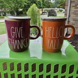 Rae Dunn Fall Mugs With Tops. New. Each