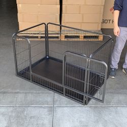 (Brand New) $95 Heavy-Duty Dog Pet Playpen with Plastic Tray Indoor Outdoor Cage Kennel 4-Panel, 49x32x28” 