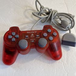 Sony Playstation 1 PSone Transparent Red Dualshock Controller OEM Tested