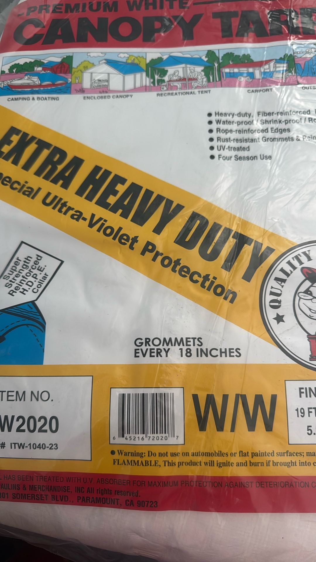 20x20 Extra Heavy Duty White Tarp