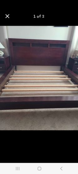 Dark Solid Wood King Platform Bed Frame and Nightstand Set