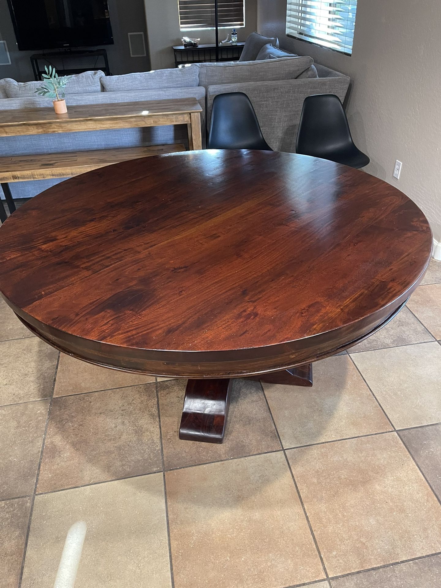 60” Round Dark Solid Wood Kitchen Table