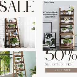 Brand New 45" Infinity Merch Wooden Foldable Ladder Shelf 