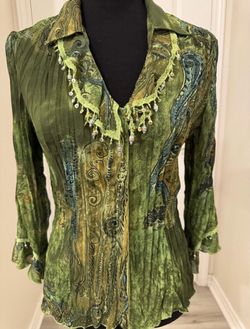 Jaipur Green Paisley Beaded V-Neck Blouse