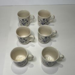 6x Corning Colonial Mist Mug White Blue Floral Pair Serving Diner Coffee Cup Set