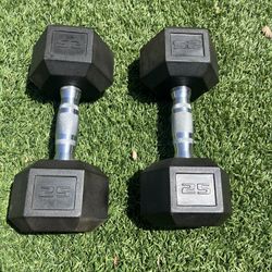 25 Lb Rubber Hex Dumbbells Set