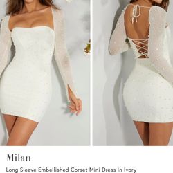WHITE EMBELLISHED MINI DRESS