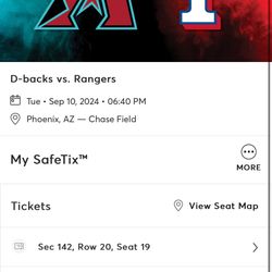 2 Tickets Dbacks/Rangers