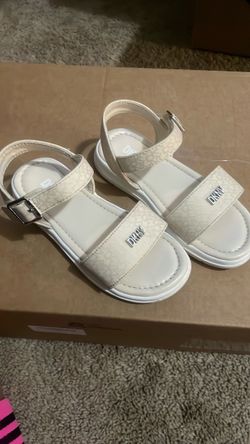 DKNY White Sandals with Silver Buckle