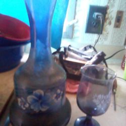 Blue Floral Print Tiara Glass Set