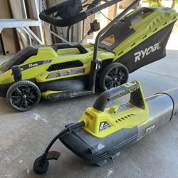 Ryobi Corded Electric Lawn Care Set - 13" Push Mower & 440 CFM Jet Fan Blower (No Gas/No Batteries Needed)