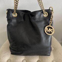 MICHAEL MICHAEL KOR Black Leather Tote Bag Purse