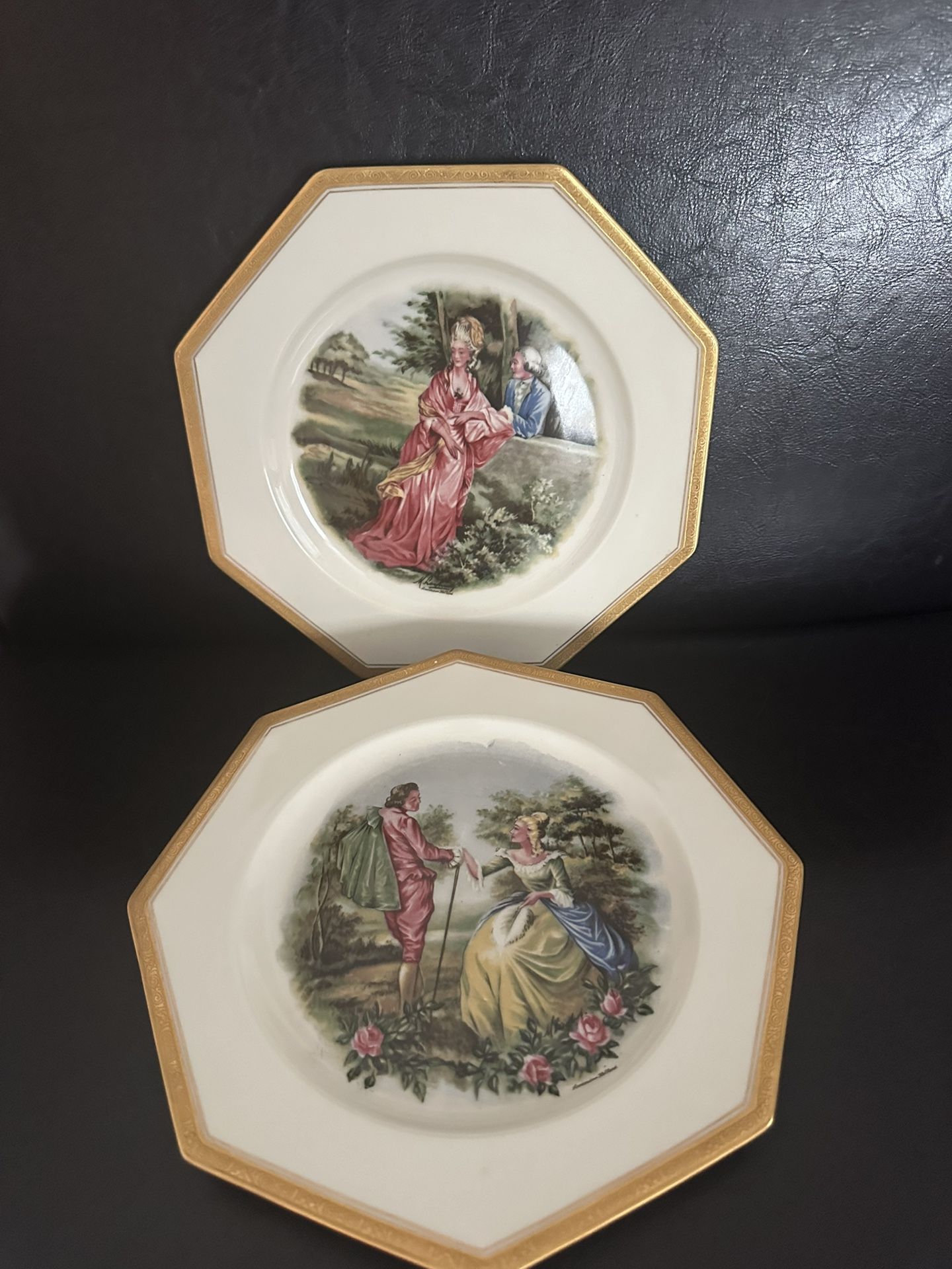 Antique Rosenthale Royal Ivory Gold Rim Octagon Porcelain 9" Plate set 1800"s