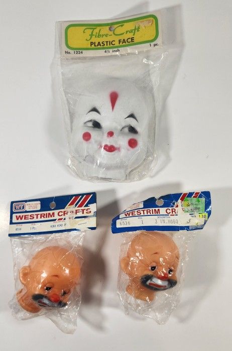 LOT OF 3 WESTRIM CRAFTS HOBO FACES 3" & FIBRE CRAFT PLASTIC FACE