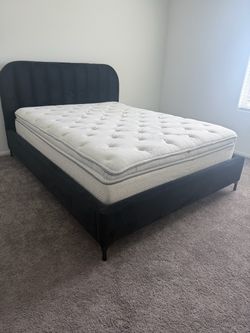 Black Upholstered Bed Frame with Mattress