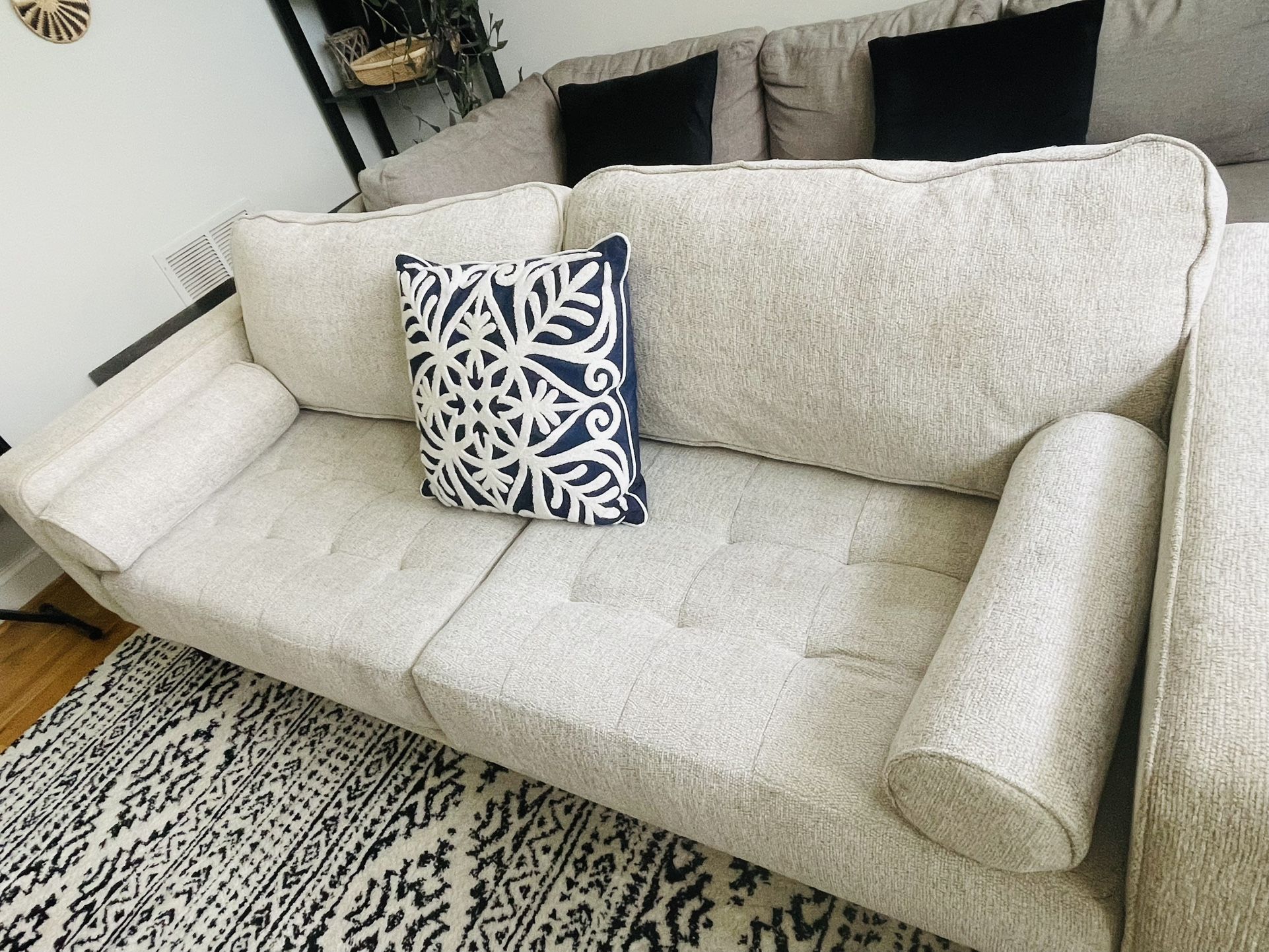Free Delivery! 81” Modern Large Chenille Fabric Sofa. From Smoke & Pet free home