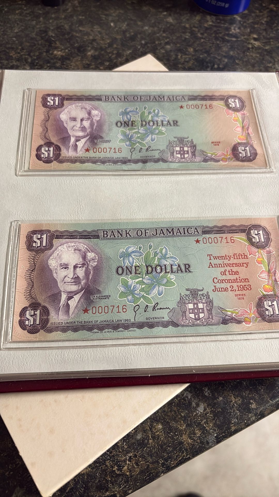 Rare Jamaica  Banknotes Anniversary Same Serial 716