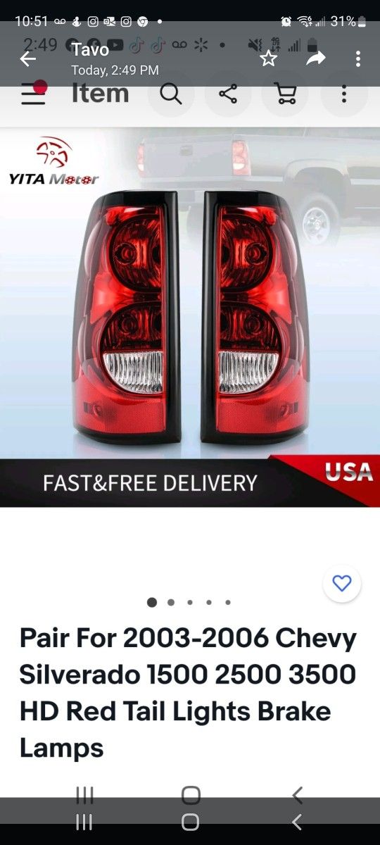 Brand New Red Tail Lights Brake Lamps(pair)