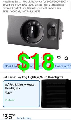 Headlight Switch Fog Light Switch for 2005-2006-2007-2008 Ford F150,2006-2007 Lincol Mark LT,Headlamp Dimmer Control Low Beam Instrument Panel Knob 5L