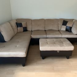 New Beige Microfiber Sectional Sofa Set