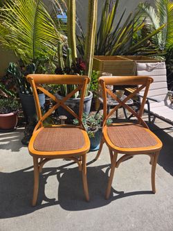 Set of 2 Modway Cross-Back Dining Chairs - Solid Wood & Woven Seats