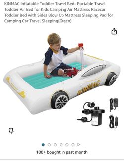 KINMAC Inflatable Toddler Travel Bed- Portable Travel Toddler Air Bed for Kids Camping Air Mattress Racecar Toddler Bed with Sides Blow Up Mattress Sl