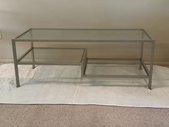 Modern silver gray metal tempered thick glass 3 tier coffee cocktail table