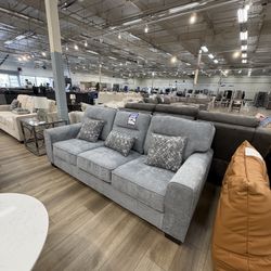 Display Sale Light Gray Sofa With Accent Pillows 