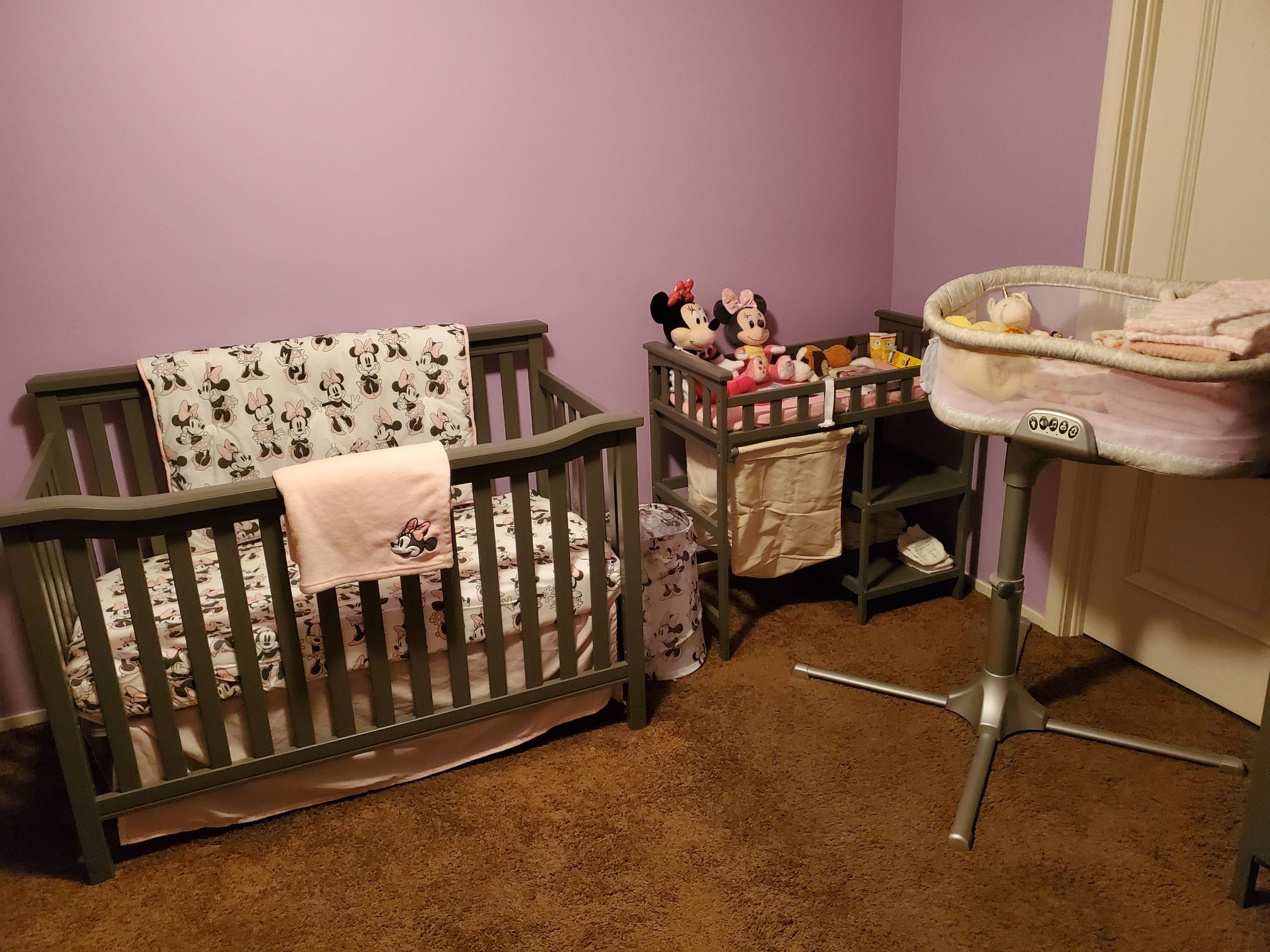 Grey Baby Crib W/matching Grey Changing Table