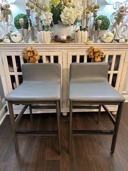 2 - Modern Gray Leather High Barstools
