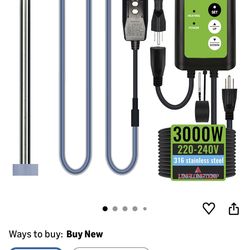 3000W Submersible Hot Tub & Pool Portable Electric immersion Water Heater with Temp Control & GFCI