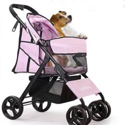 Pet Stroller for Cat Dog - 4 Wheels Foldable Traveling Lightweight Animal Gear Carriage for Small Medium Size Dogs & Cats Color Lilac 